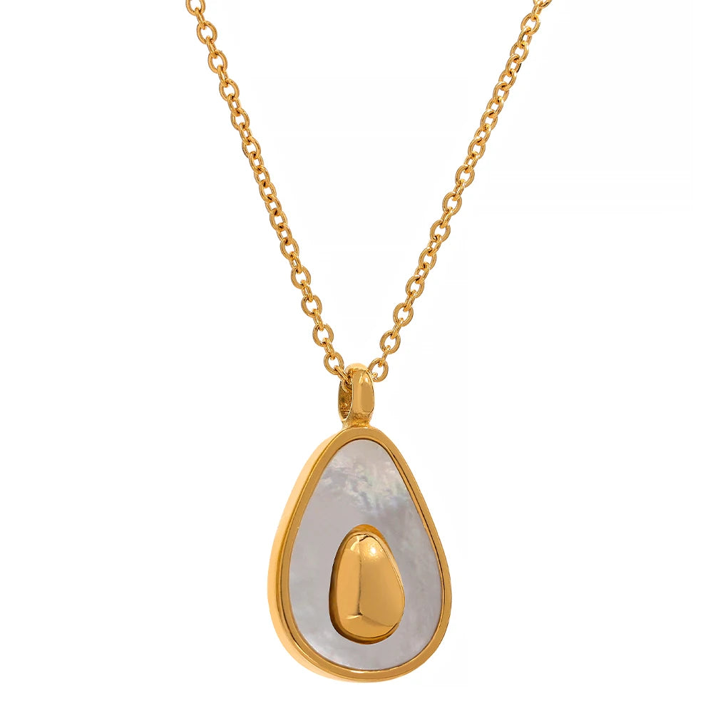 JINYOU 259 Trend 316 Stainless Steel Casting 18K Gold Plated Shell Fruit Avocado Thick Pendant Necklace Jewelry  Women