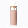 FX Factory 500ml Glass Tumbler Leak-Proof BPA Free Sports Design Wide Mouth Pink Color Silicone Sleeve for Iced Coffee & Tea