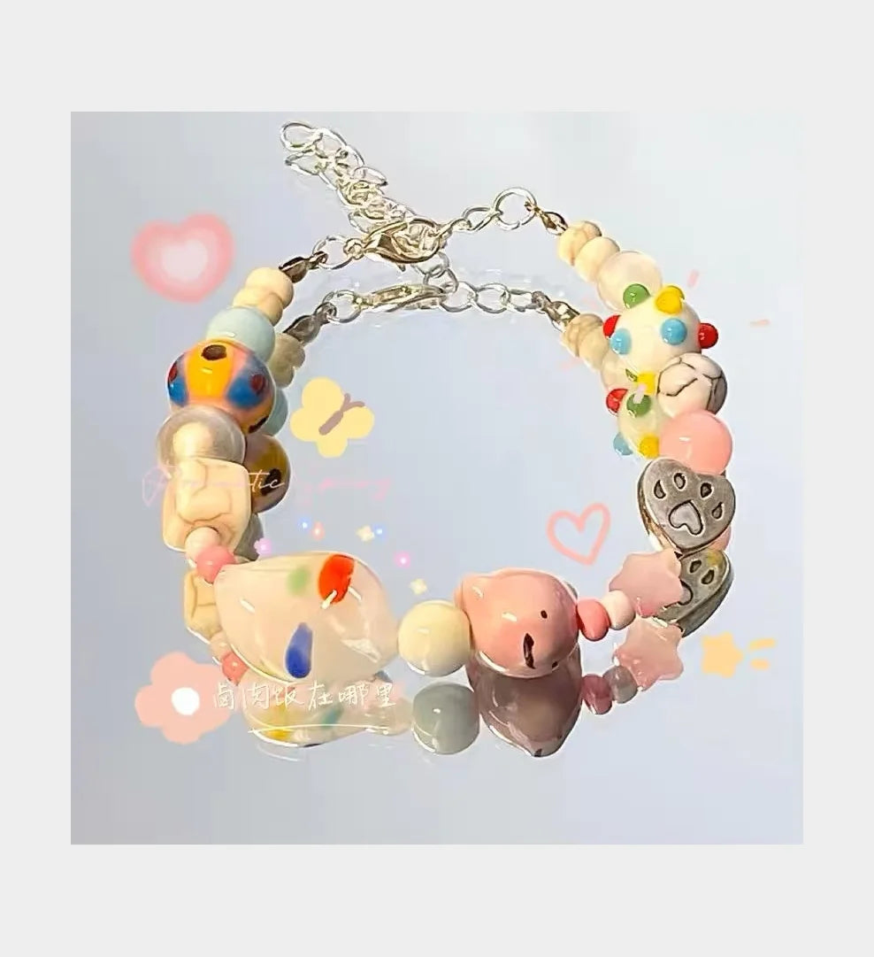 Y2K Candy Color Sweet Colorful Beaded Bracelet Summer Beach Bracelet Diy Bohemian Star Heart Handmade Beaded Bracelet