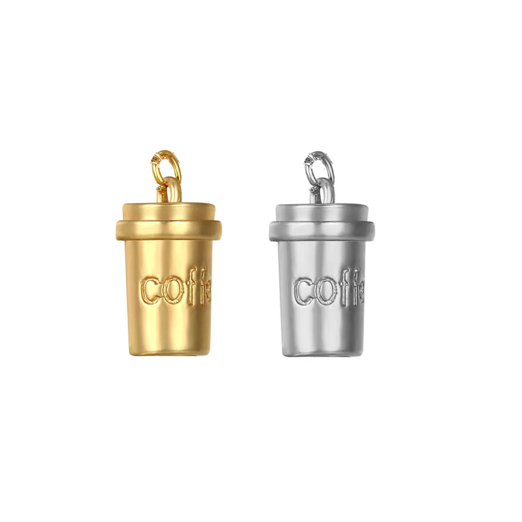 Custom DIY Coffee Lovers Tiny Mini 18k Gold Plated Coffee Pot Cup Charm Morning Fuel Drink Cup of Jo Caffeine Charm Pendants