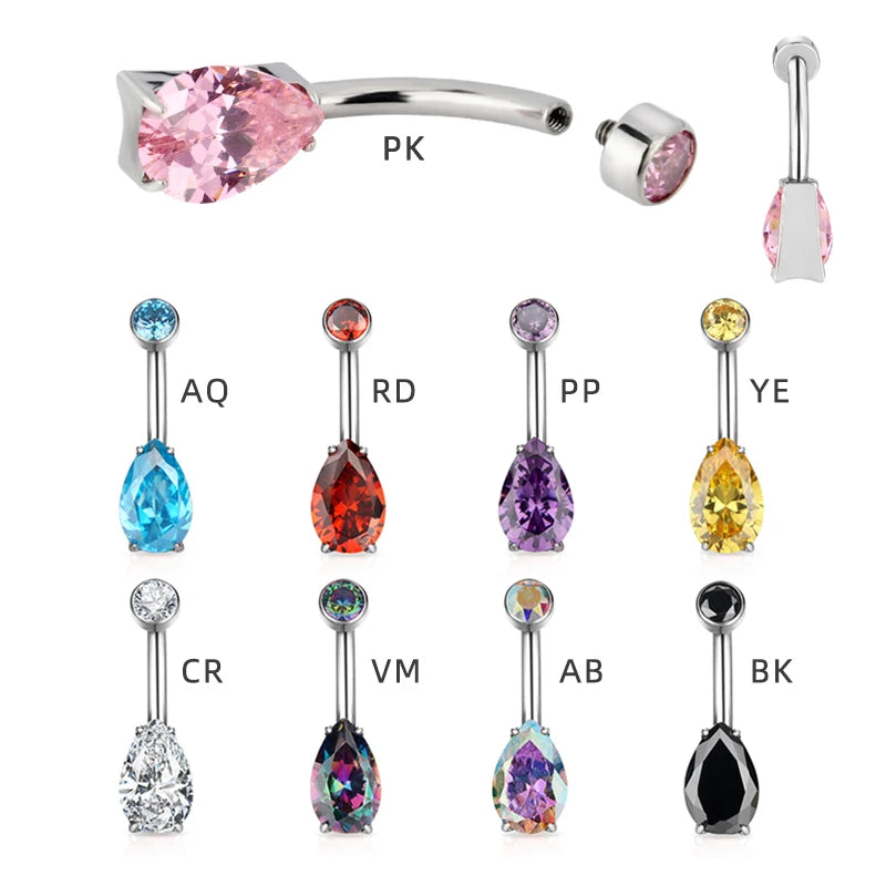 ASTM F136 Titanium CZ Top and Pear CZ Stone Back Belly Button Rings Navel Rings Body Piercing for Women Jewelry