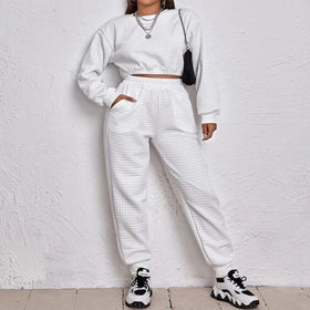 L230734 Custom Waffle Hoodies Pants Suits Women Men Tracksuit 2 Piece Crop Top Joggers Sets Two Piece Set Women Clothing