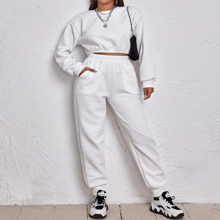 L230734 Custom Waffle  Hoodies Pants Suits Women Men Tracksuit 2 Piece Crop Top Joggers Sets Two Piece Set Women Clothing