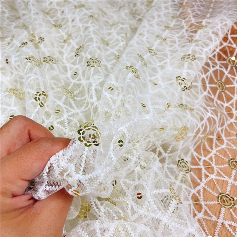 Wholesale Price Embroidery Sheer Fabric 100% Polyester Embroidered Lace  Fabric for Wedding & Girl's Dress