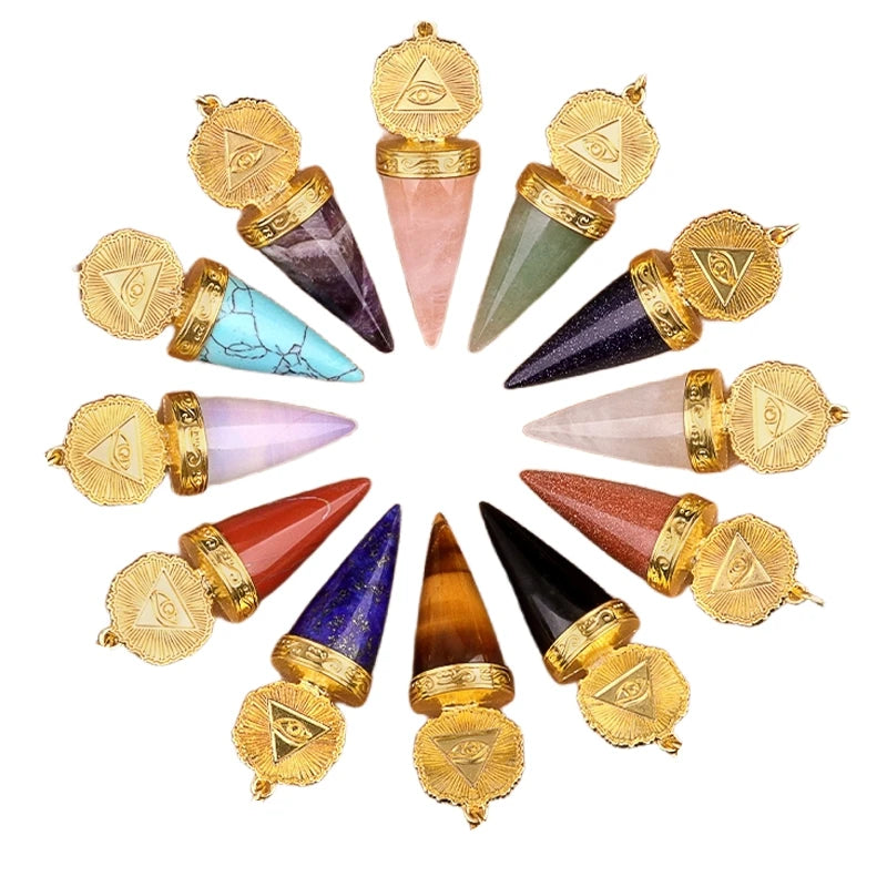 New Style Gold Retro Pattern Stone Pendulum Natural Crushed Stone for Divination Hypnosis Healing Soul Crystal Witchcraft