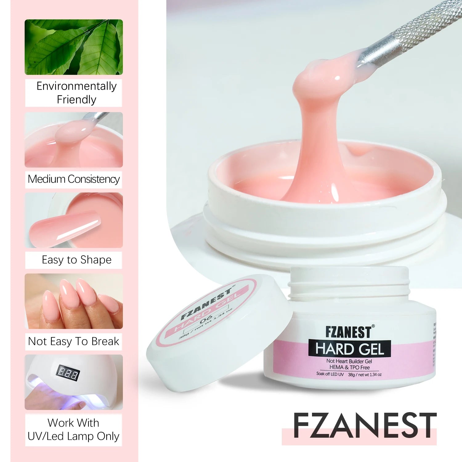 FZANEST 28g Hema Free Nail Extension Gel 14 Colors Soak Off Led&UV Hard Building Gel Construction UV Gel