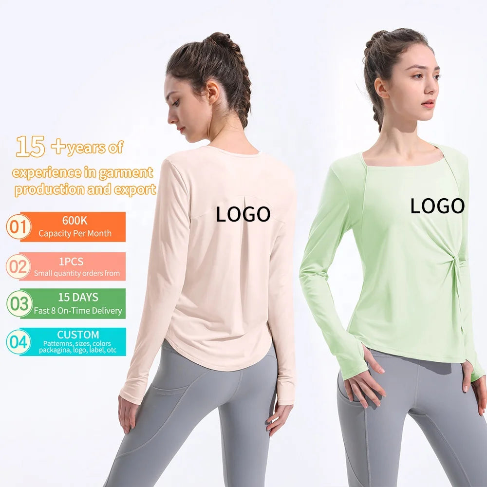 Women's Breathable Long Sleeve Yoga Top Quick Dry Lightweight Solid Print Loose Fit for Running Fitness Training Gym Sports