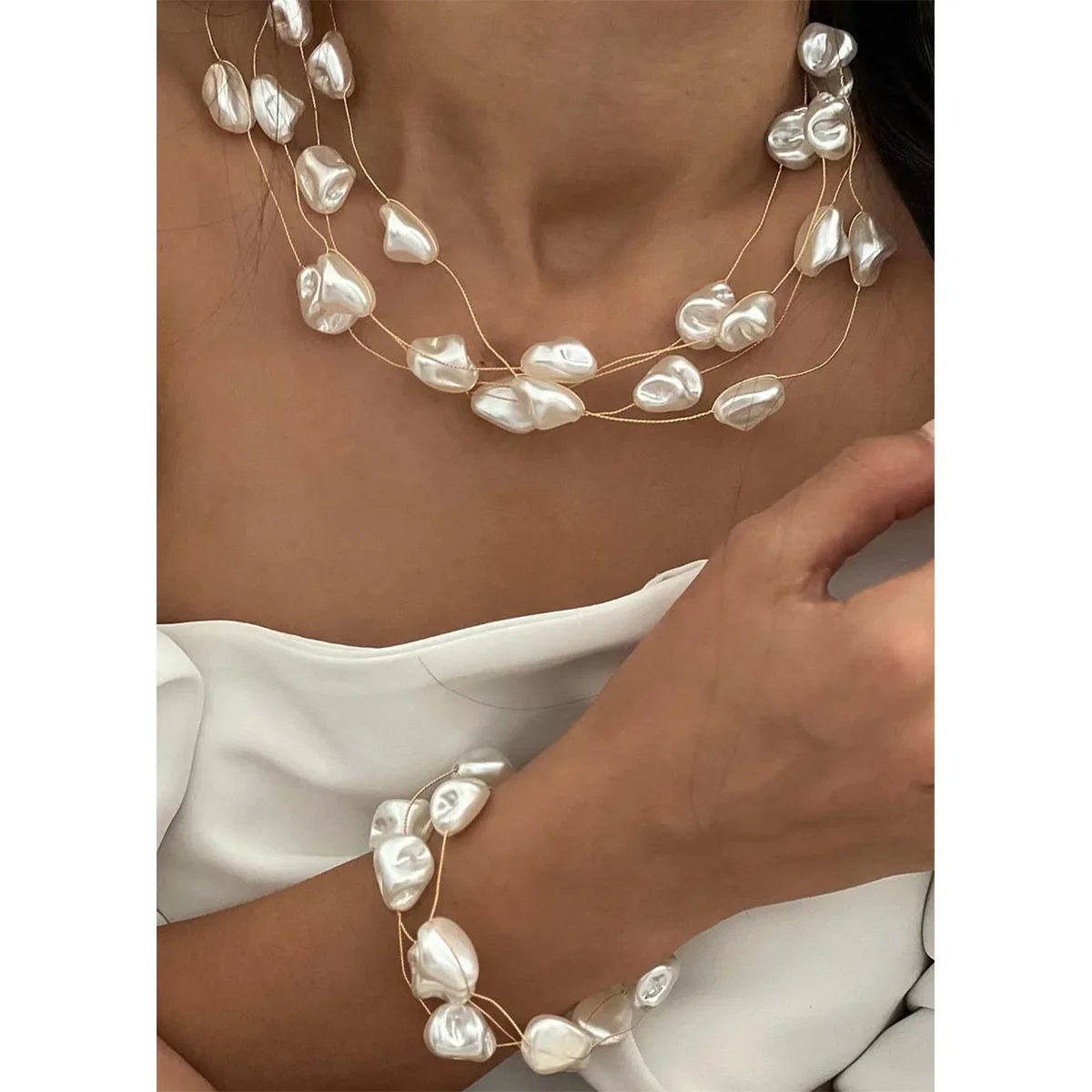 2024 New Styles Fashion Baroque Pearls Necklace Bracelets Sets for Woman
