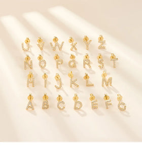 Trending Zirconia Stud Earrings Initials Letter 14k Gold Plated Genuine Sterling Piercing 925 Silver Letter Jewelry
