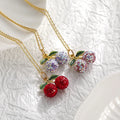 Hot Sale Fruit Pendant Red Color Rhinestone Cherry Necklace for Women