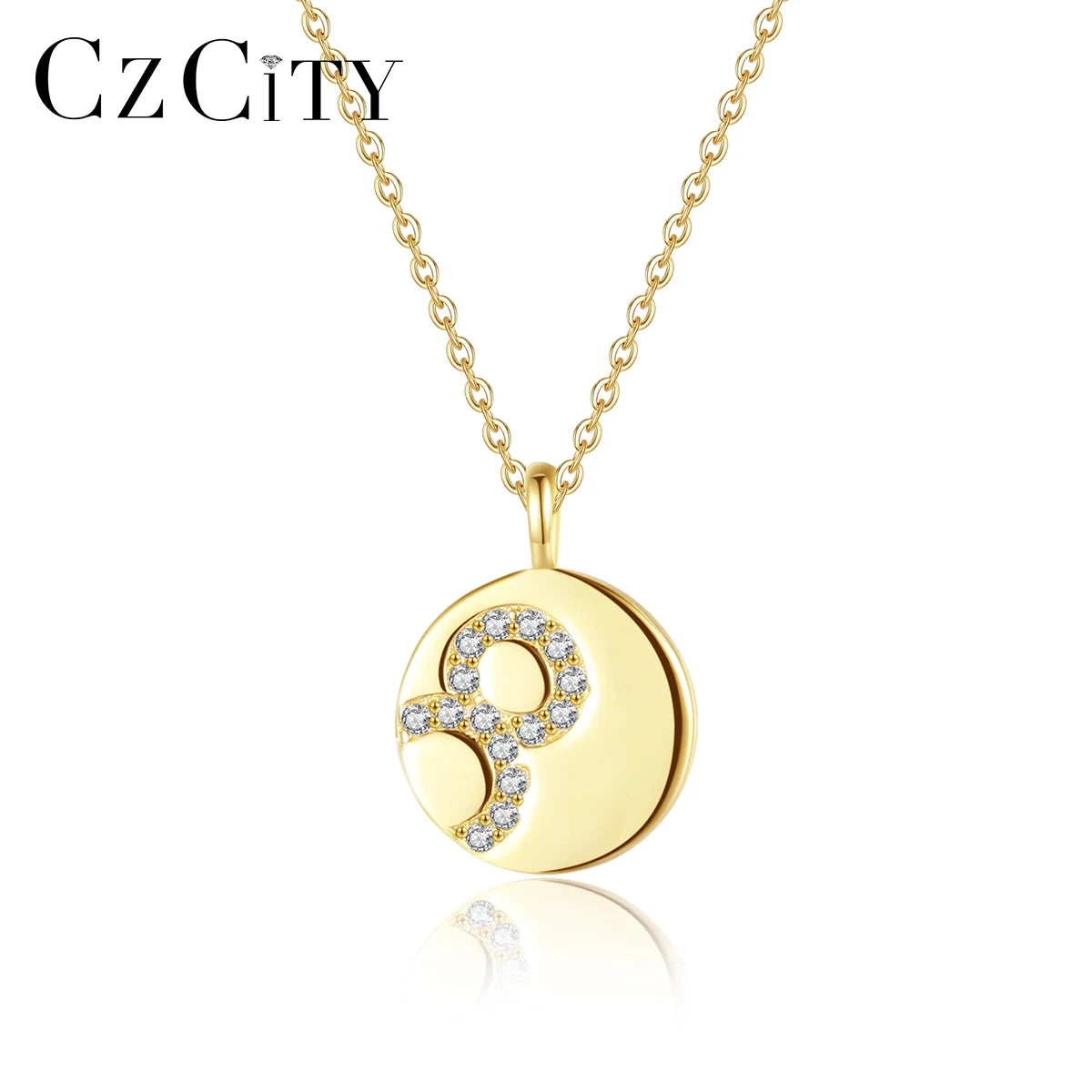 CZCITY Metal Diamond 925 Sterling Silver Round Fashion Jewelry Gold Pendant for Girl Unique Necklace