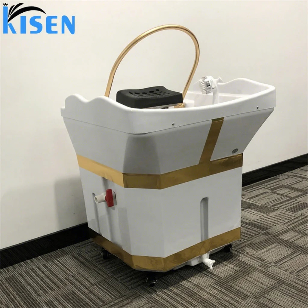 Luxury Golden Stripe Water tank Portable Mobile Hair Washing Shampoo Sink Bowl with Head Therapy Water Circulation bar Steamer