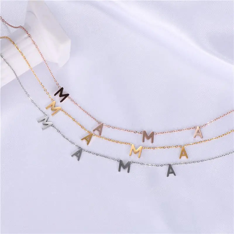 Fashion Wholesale Custom Logo Stainless Steel Charm Necklace MAMA Letter Pendants Necklace Gift Jewelry for Mother's Day