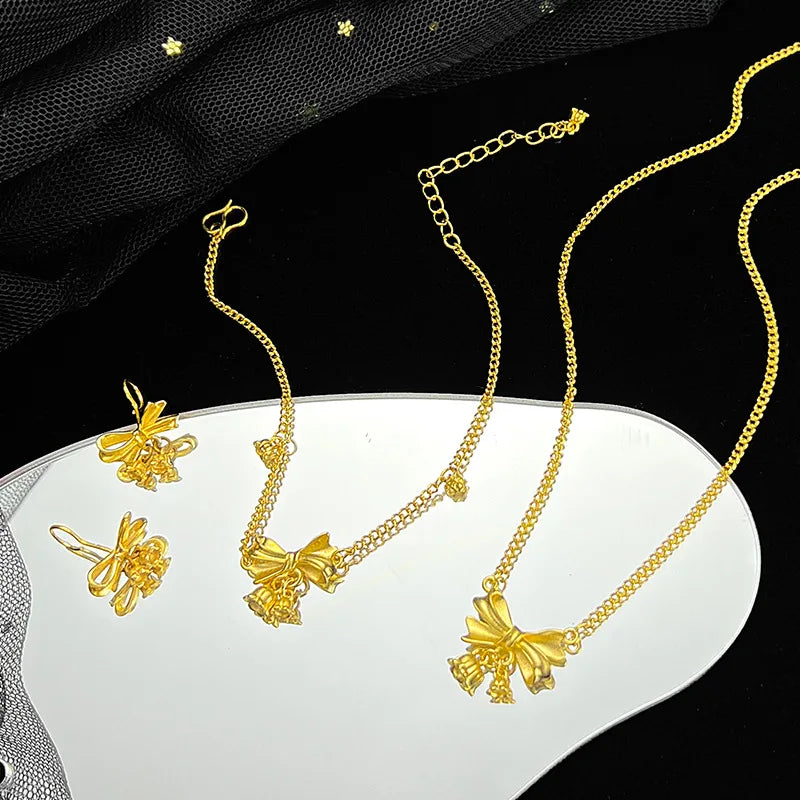DAIHE New Fashion Bows and Orchids Jewelry Necklace Earrings Bracelet Three-Pieces Set