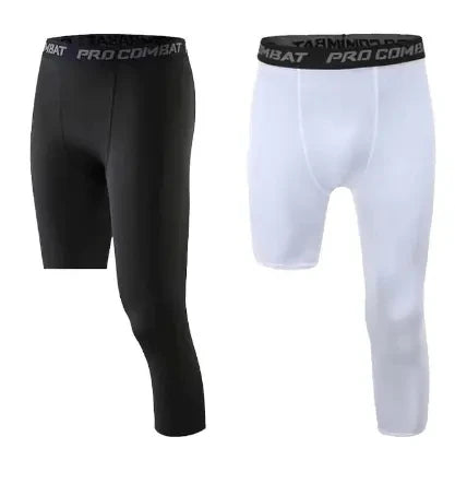 Men Basketball Single Leg Tight Sports Pants 3/4 One Leg Compression Pants Athletic Base Layer Underwear