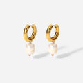 French Style Freshwater Pearl Pendant Earrings Stainless Steel 18K Gold Jewelry Hoop Earrings for Women