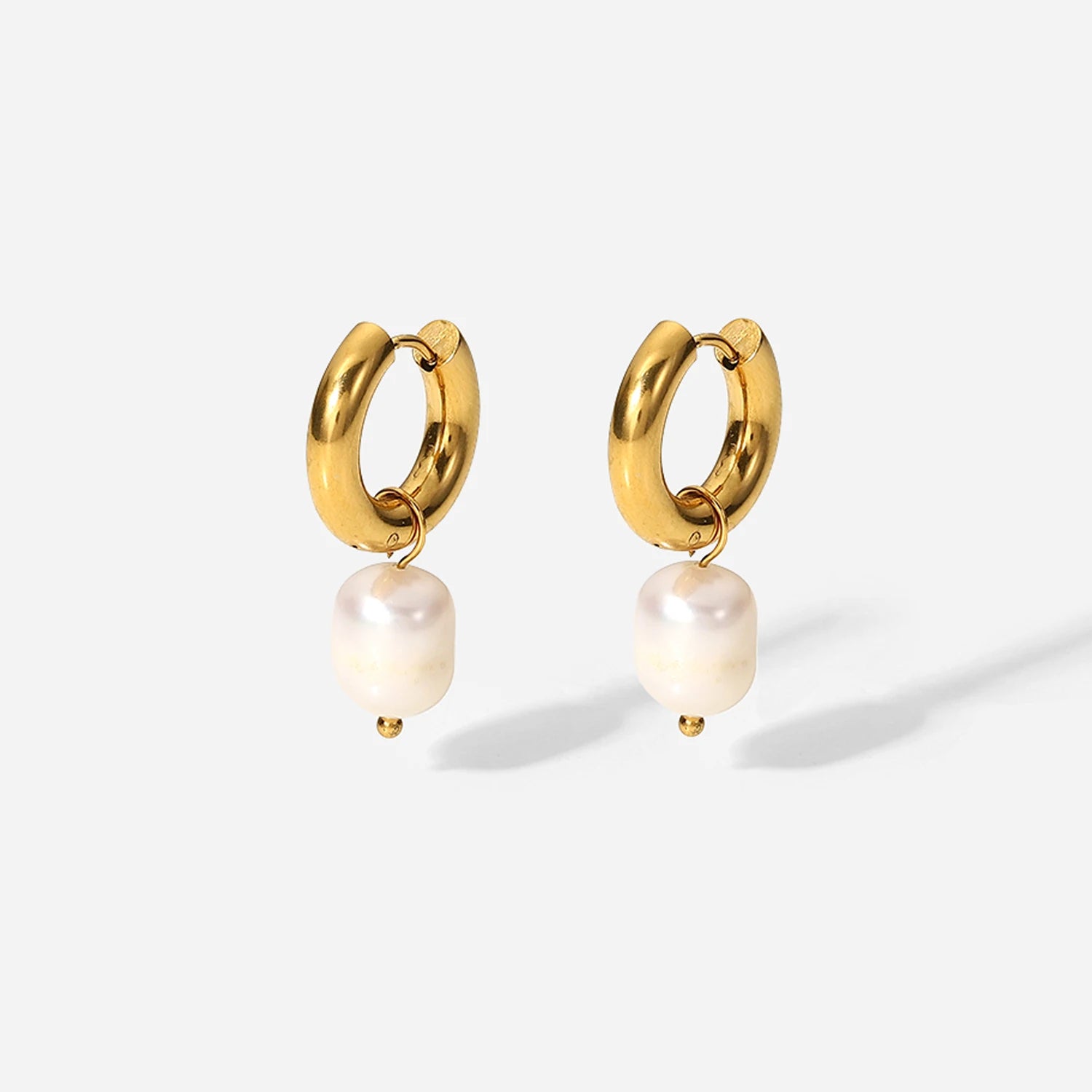 French Style Freshwater Pearl Pendant Earrings Stainless Steel 18K Gold Jewelry Hoop Earrings for Women