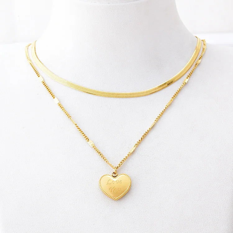 Hot Selling Double Layered Love Women Necklace Love Letter Pendent Titanium Steel Snake Chain Necklace