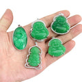 CZ9031 18k Gold Silver Plated CZ Paved Natural Green Jade Stone Laughing Buddha Guanyin Statue Amulet Talisman Buddha Pendant