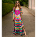 2022 New Rose Red love Print Beach Kaftan Long Split Bikini Cover up