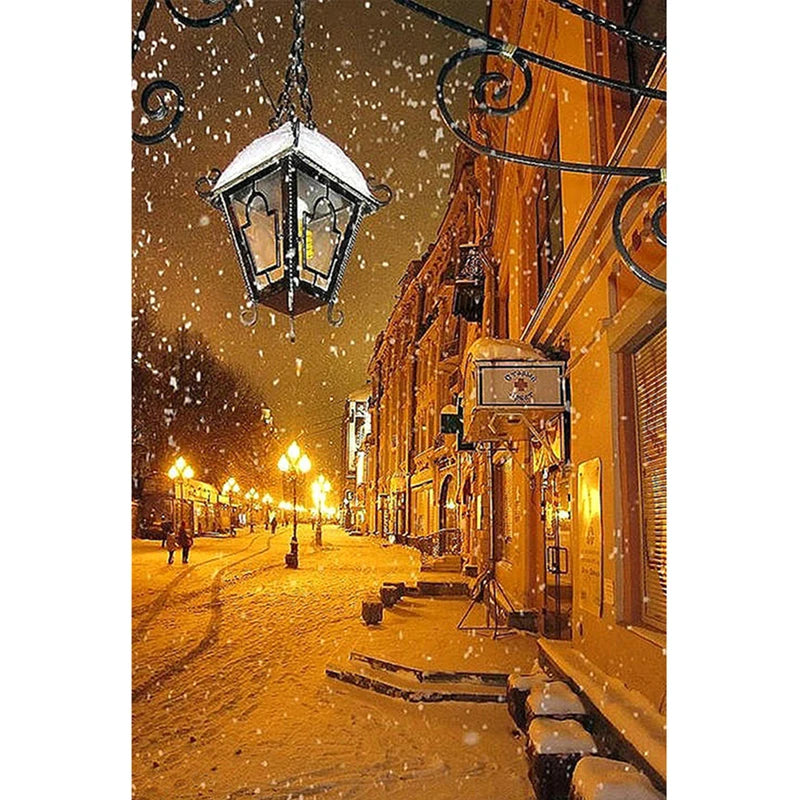 The Street Lamps in a Snowy Scene Diy Needlework Cross Stitch Diamond Embroidery Full Drill Wall Art Diamond Painting
