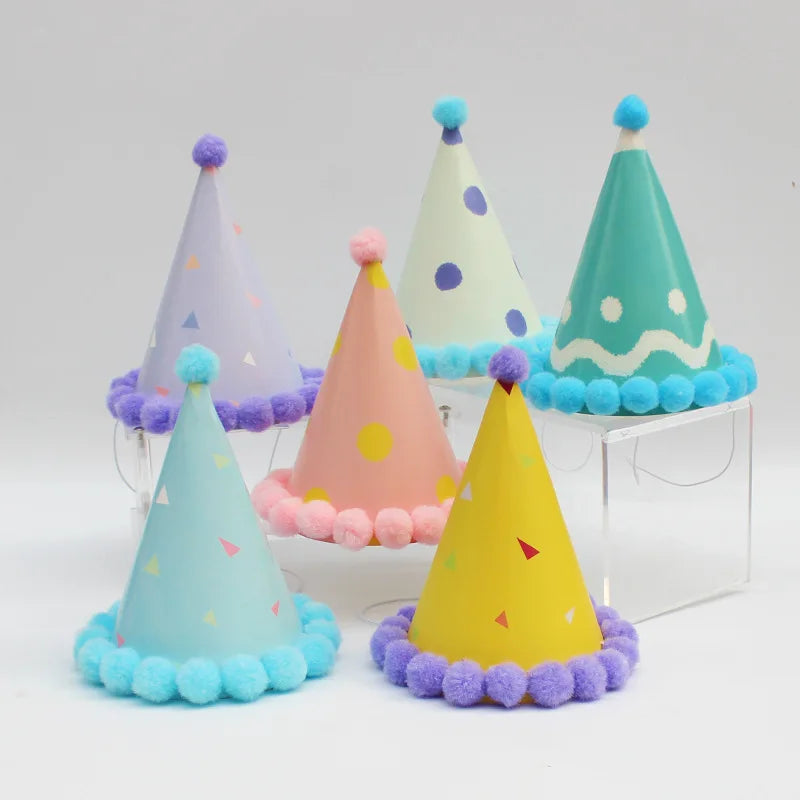 Ychon Colorful Mini Party Hats Glitter Paper Cone Hair Ball Cap for Birthday Parties and Baby Activities