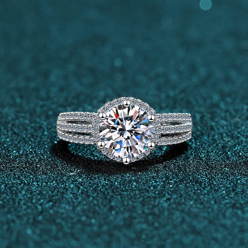 Silver 925 Original 3 Carat Diamond Test Past Round Excellent Cut Sparkling D Color Moissanite Engagement Ring Gemstone Jewelry