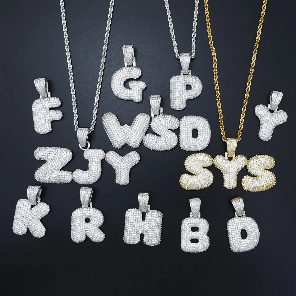 DAIHE Wholesale Hip Hop Fine Jewelry Moissanite Diamond 26 Letters Pendant Charm Necklace for Men Women