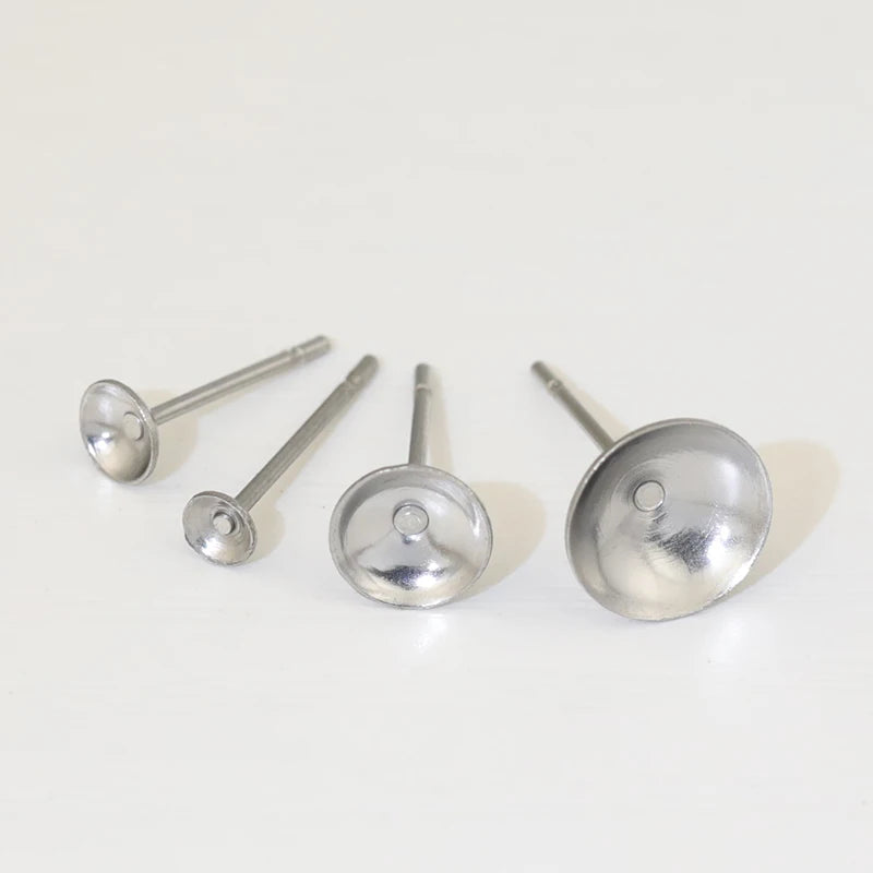 500pcs Stainless Steel DIY Ear Pins Pearl Support Ear Needles and Plate Bowl Pin for Jewelry Earrings Accessories