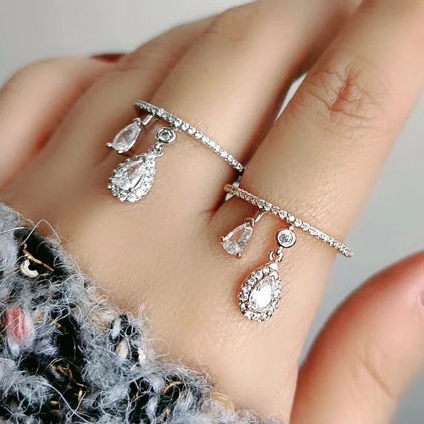 CAOSHI New Design Water Drop Crystal Cubic Zirconia Pendant Ring for Women Wedding Silver/Gold/Rose Gold Plated CZ Opening Rings