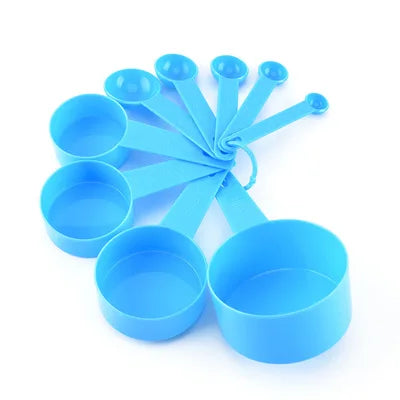 White Blue Plastic 9 Piece Measuring Cup Measuring Spoon Set