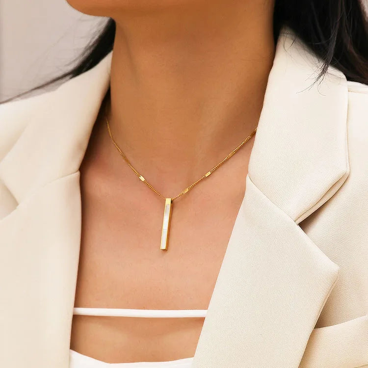 NS1407 Dainty Minimal Skinny Mother of Pearl Shell Vertical Bar Layering Necklace Waterproof Simple Everyday Delicate Necklace