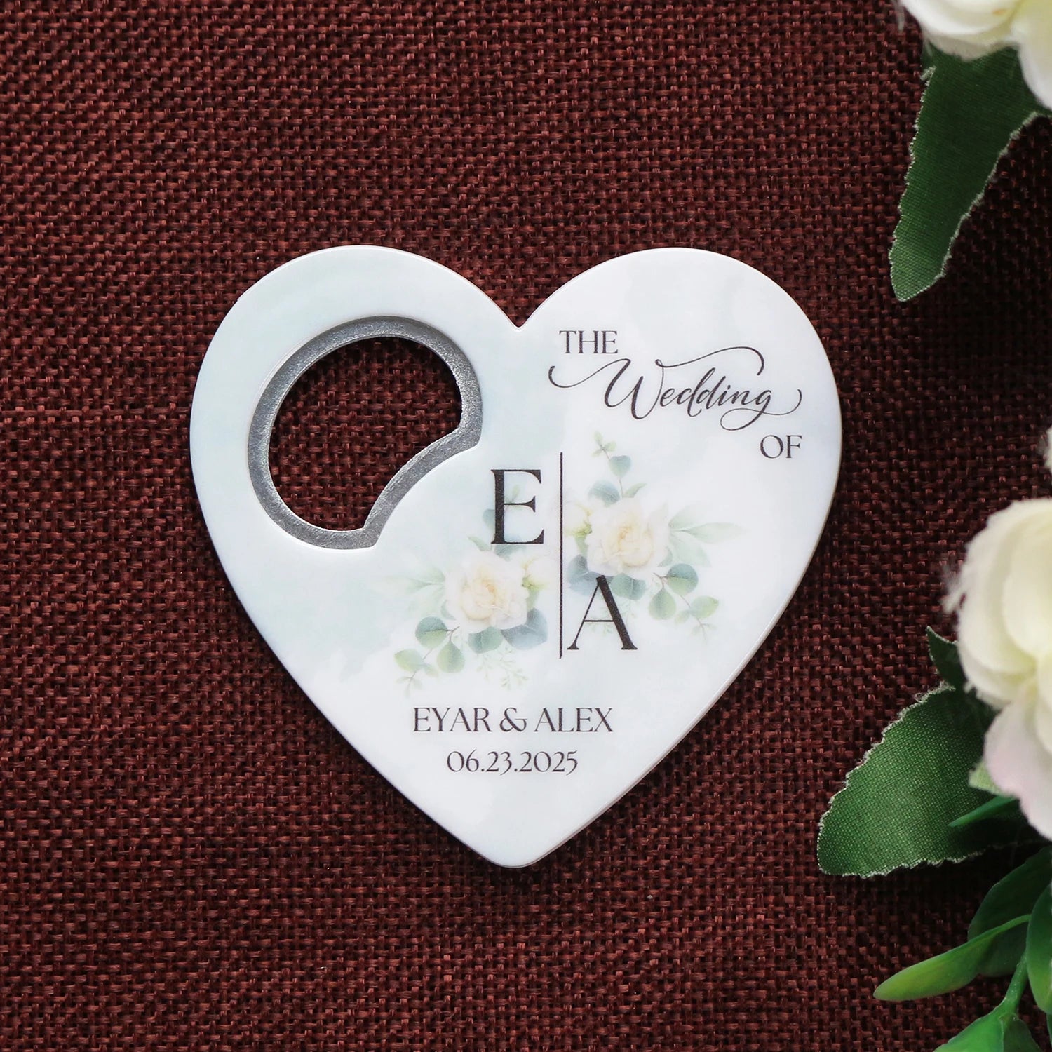 Custom Color Printing Logo/Blank Multi-functional Refrigerator Sticker Bottle Opener with Heart-shaped for Wedding Souvenir Gift