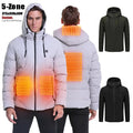 5-Zone Battery Heated Hooded Quilted Jacket Heating Stand Collar Waterproof Windproof USB Rechargeable 3-Level Temperature