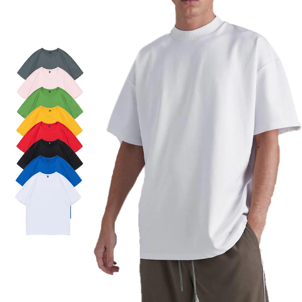 Heavyweight Custom Blank Mens T Shirts 100% Cotton Crew Neck Drop Shoulder Plus Size T Shirts Standard Fit Custom logo