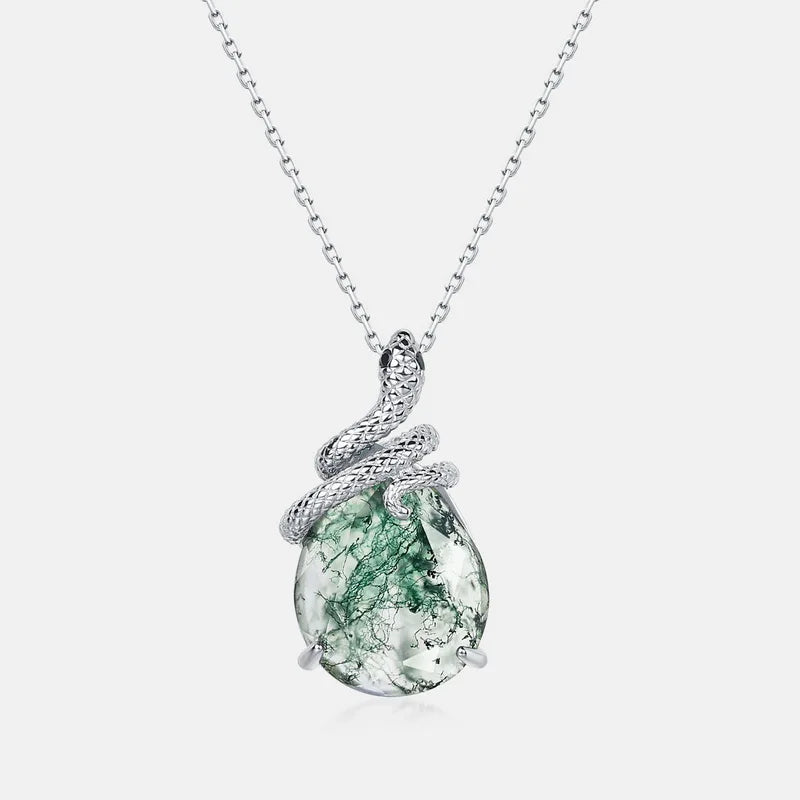 Snake Shape Green Moss Agate Gemstone Pendant 925 Sterling Silver