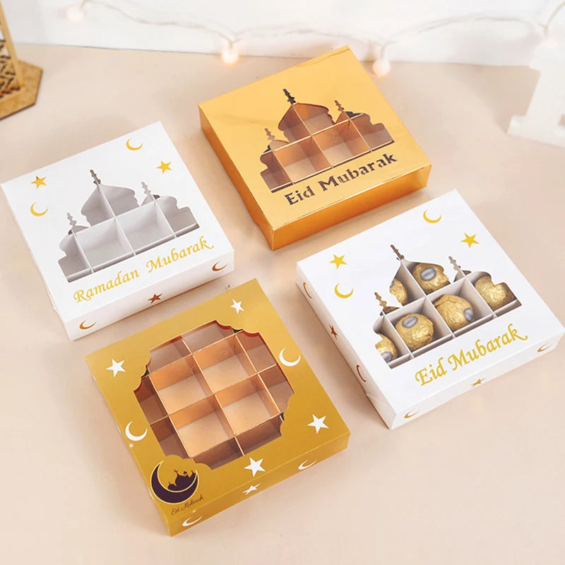 Eid Mubarak Ramadan Festival Decorations Candy Gift Box 16 Slots Eid Candy Chocolate Cake Box With Clear Window Display