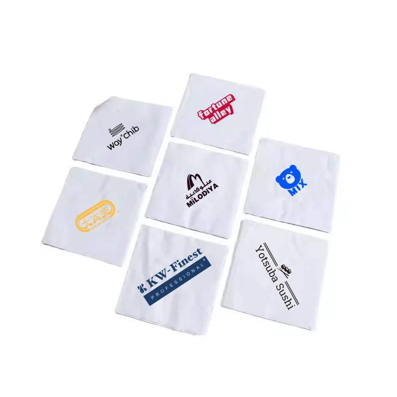 Customizable 2Ply Soft Virgin Pulp Dinnerware Bag Eco-Friendly White Edge Embossed Cocktail Napkins Tableware Customized Logo