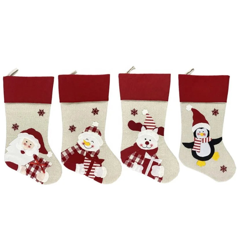 Large 47cm*22cm Yiweng Christmas Socks Non-woven Fabric Santa Claus Snowman Elk Cartoon Printed Christmas-gift Candy Bag