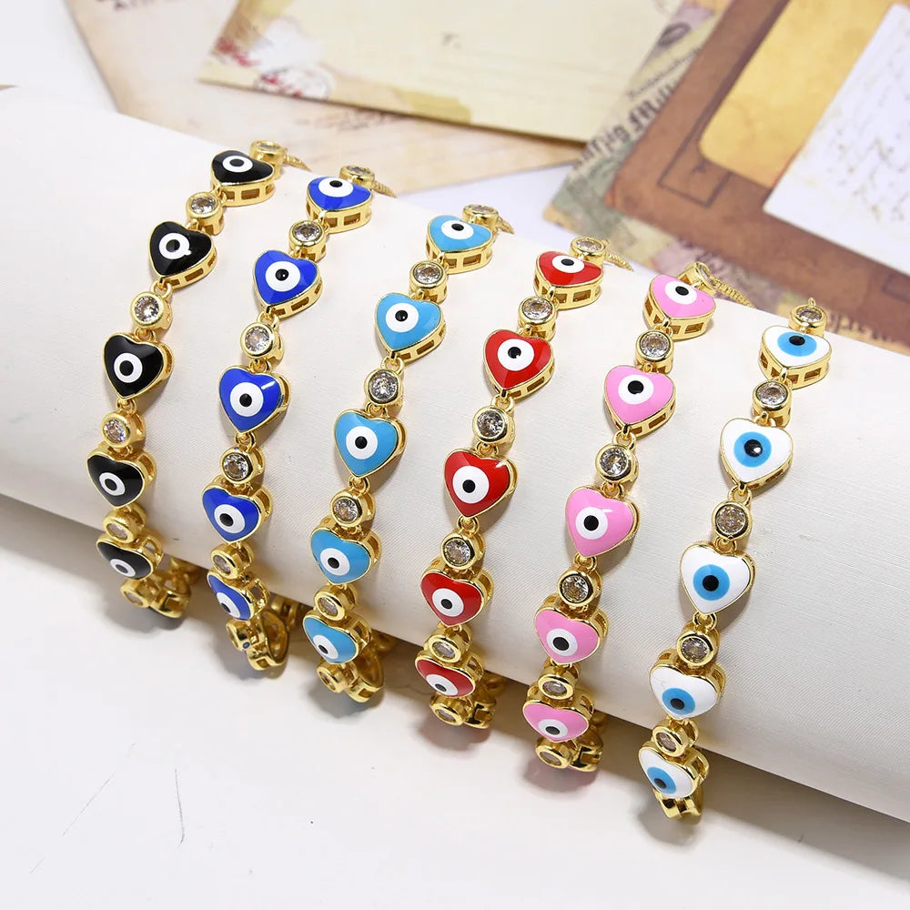 Zircon Bracelet Jewelry Fashion Heart Shaped Zirconia Adjustable Hot Selling Enamel Personality Cute Eye Bracelet
