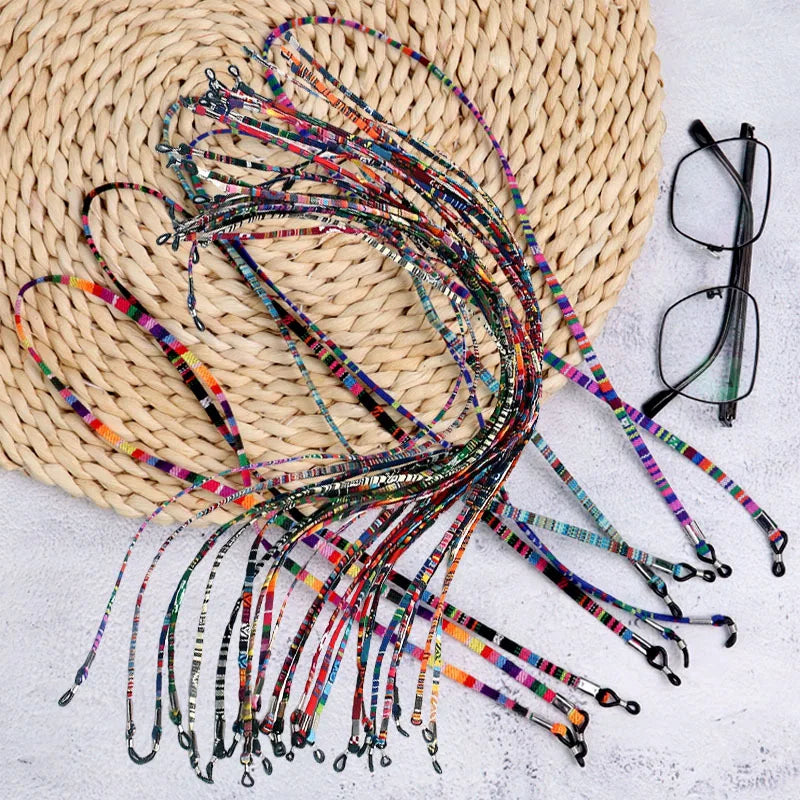 MK24012201 New Ethnic Braided Canvas Cloth Fabric Earless Neck Glasses Chain Holder String Strap Lanyard for Eyeglasses