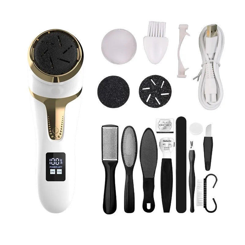 Portable Electric Foot Polisher IPX7 Waterproof 13-Head Callus Grinder Remover Skin Scrubber LCD Battery Household