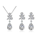 Luxury Bling Full Zircon Diamond Stud Earrings Necklace Set Engagement Wedding Bridal Chain Jewelry Set for Women