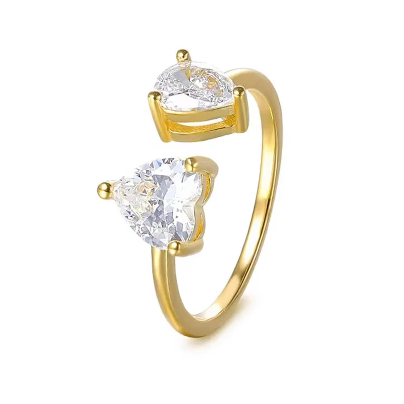 Hot Selling 925 Sterling Silver Unique Jewelry 18k Gold Plated Water Drop Pear Heart Cubic Zirconia Women Rings
