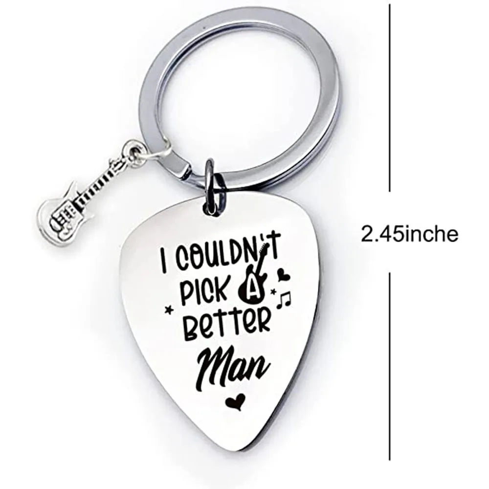 Guitar Stainless Steel Plucking Piece I Pick You Christmas Gifts Printed Black Metal Keychain Wholesale