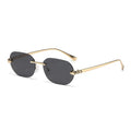 Stylish Metal Cut Edge Frameless Sunglasses Women Vintage Polygonal Cheetah Decorative Sun Glasses Men clear Lens Shades HD90327