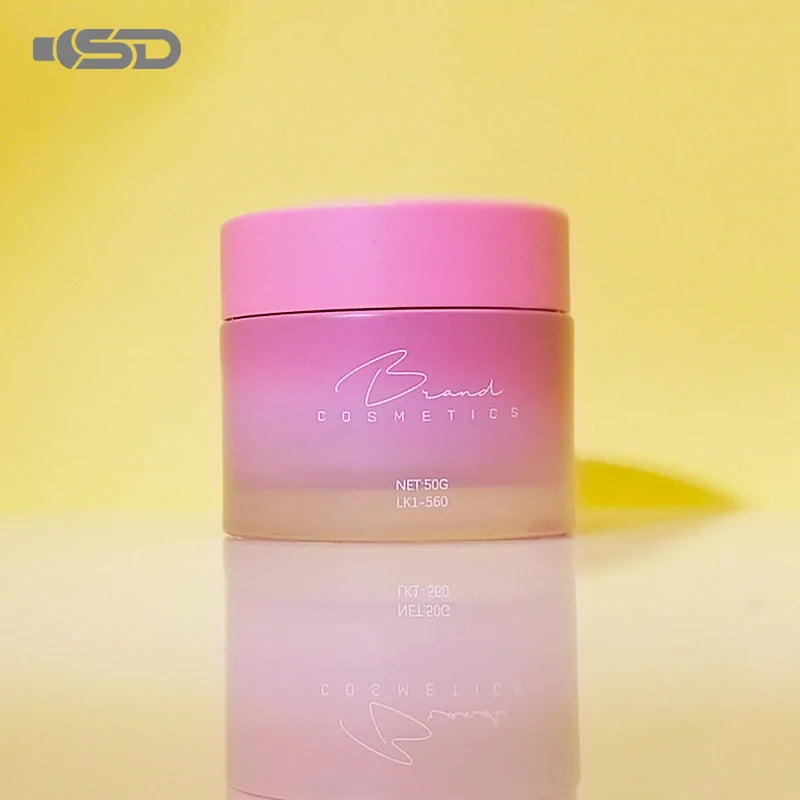 Custom Logo Pink Glass Cream Jar with Plastic Cap for Face & Eye Cream Mascara Skincare Packaging