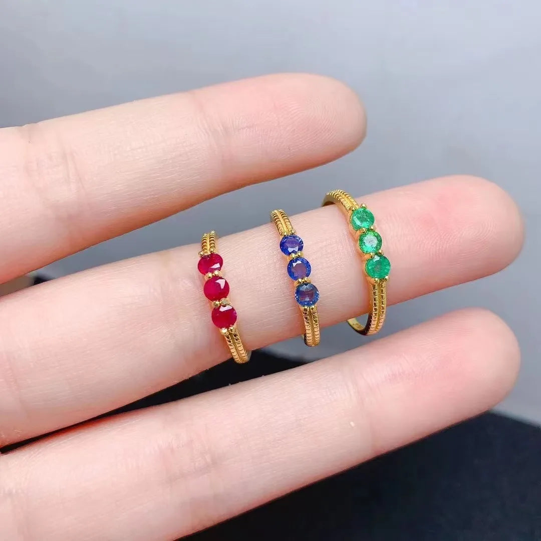 New Design S925 Sterling Silver Wedding Set Natural Sapphire Resizable Fine Rings at Low Price