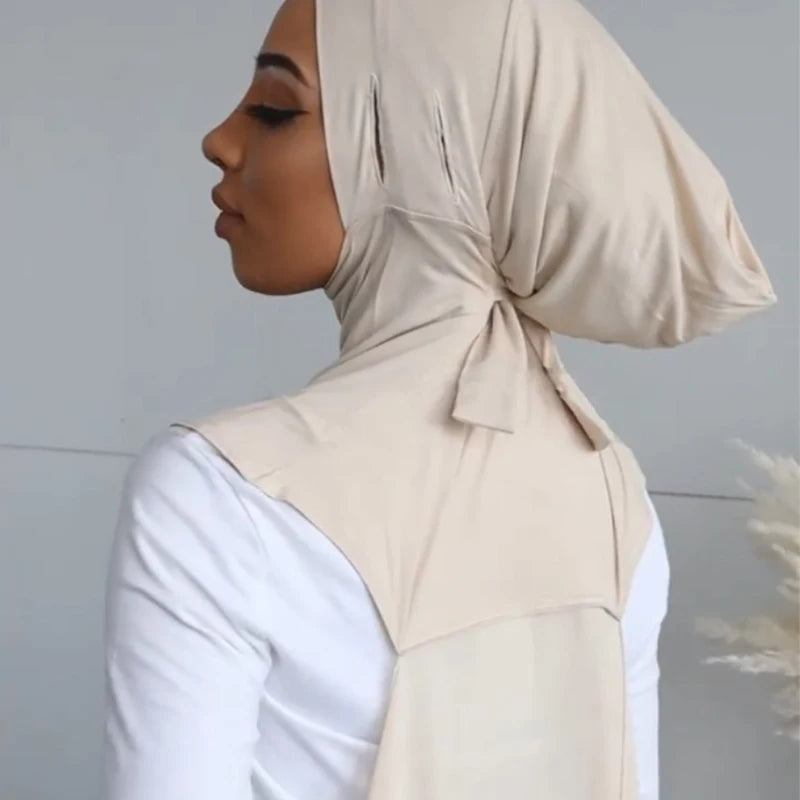 2023 New Design Customized Neck Cover Base Hat With Chiffon Hijab Scarf Muslim Hijab Hot Selling Scarf Instant Hijab