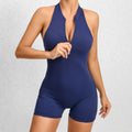 New Arrival Women's Sleeveless Jumpsuit Zipper Romper with Scrunch Shorts One Piece Workout Fitness Bodysuit for Yoga & Sports
